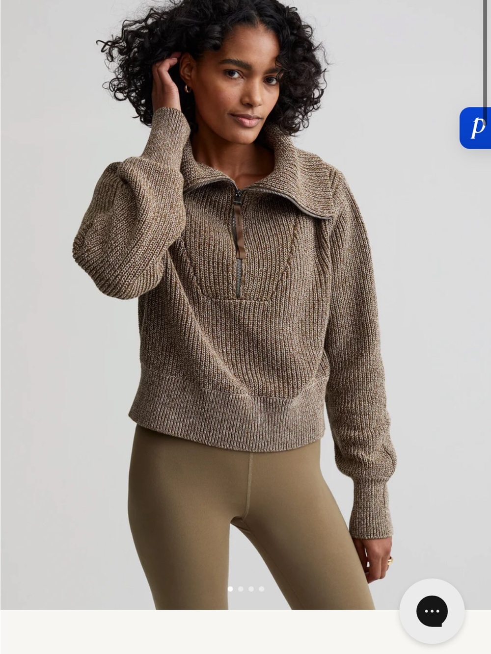 Varley Taupe Half Zip Cowl Pullover Sweater
